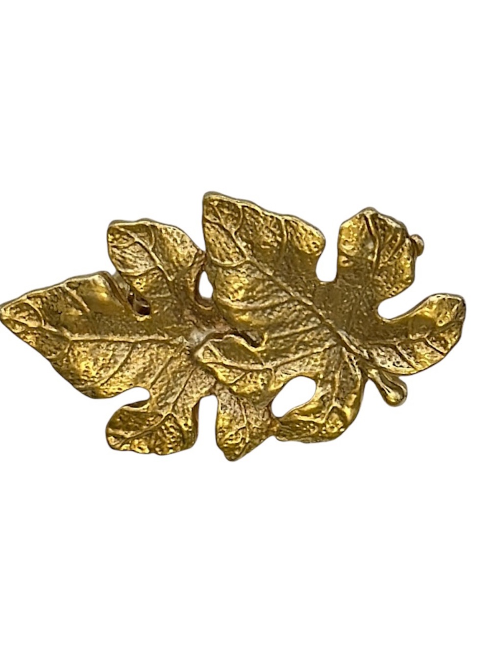 Vintage WA Gold Tone Fig Leaf Brooch Pin Textured Botanical Nature Jewelry